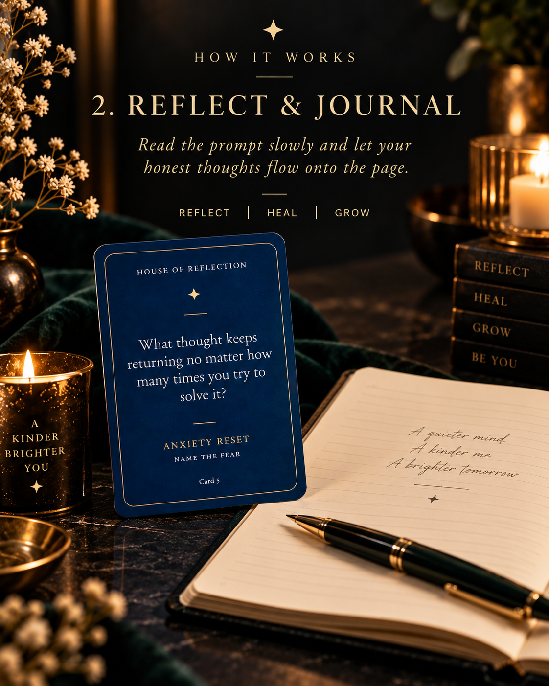 Reflect and journal — read the prompt slowly and let your honest thoughts flow onto the page